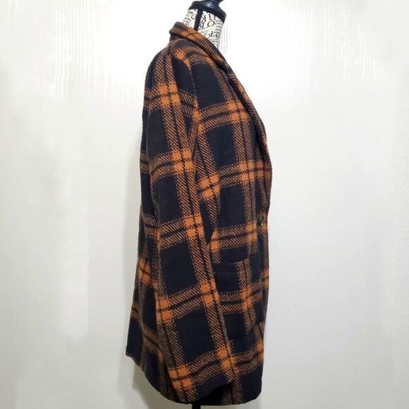 Chocolate U.S.A. Brown Black Plaid Shacket Blazer Coat Jacket Size Large - Picture 2 of 10